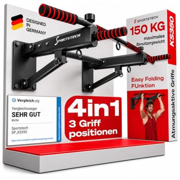 Sportstech 4-in-1 Klimmzugstange KS300 zur Wandmontage